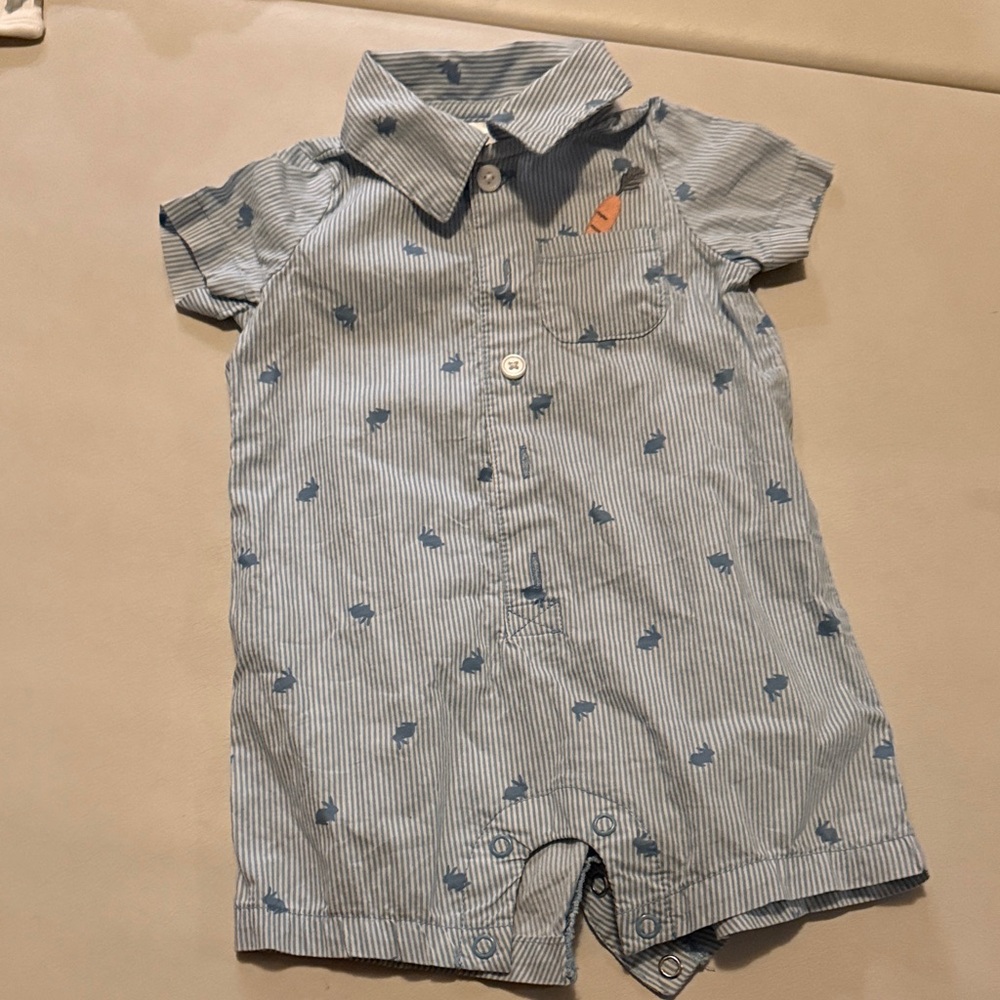 Carters Easter Striped Bunny Romper 6m